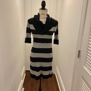 Liv Black & Gray Stripe Cowlneck Sweater Dress